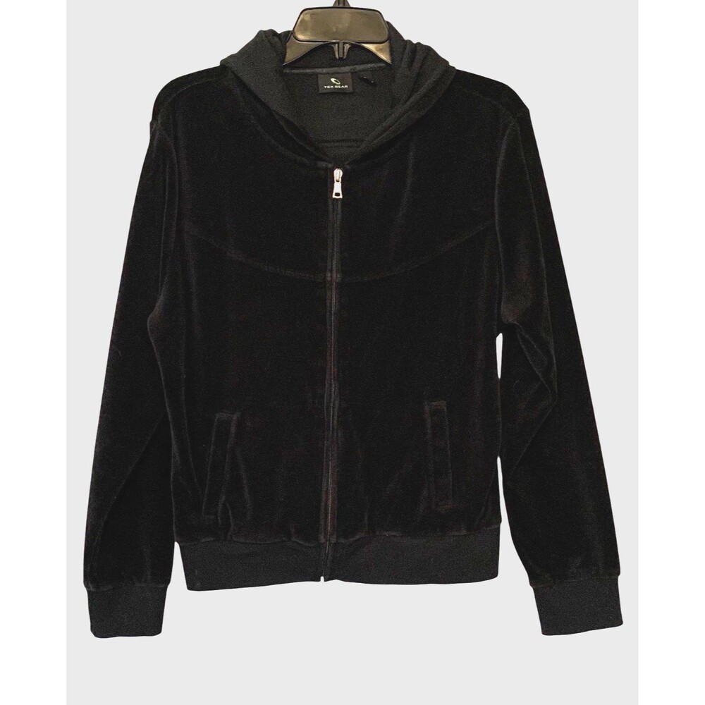 Tek Gear  Women's Size Large Black Velour Zip Up Hoodie Jacket Pockets